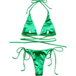 Sexy Satin Halter Brazilian Padded Bikini Female Swimsuit Women Swimwear Two-Pieces Bikini Set Bather Bathing Suit Swim V4966S