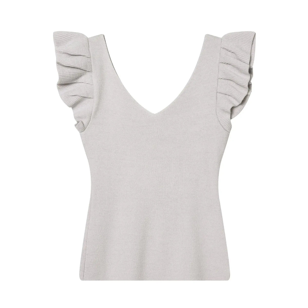 Fashionable Casual V-neck Flutter Sleeve Knit Top Women Ruffle Sleeve V Neck Knit Tank Top Sleeveless Slim Fit Casual Style C66D