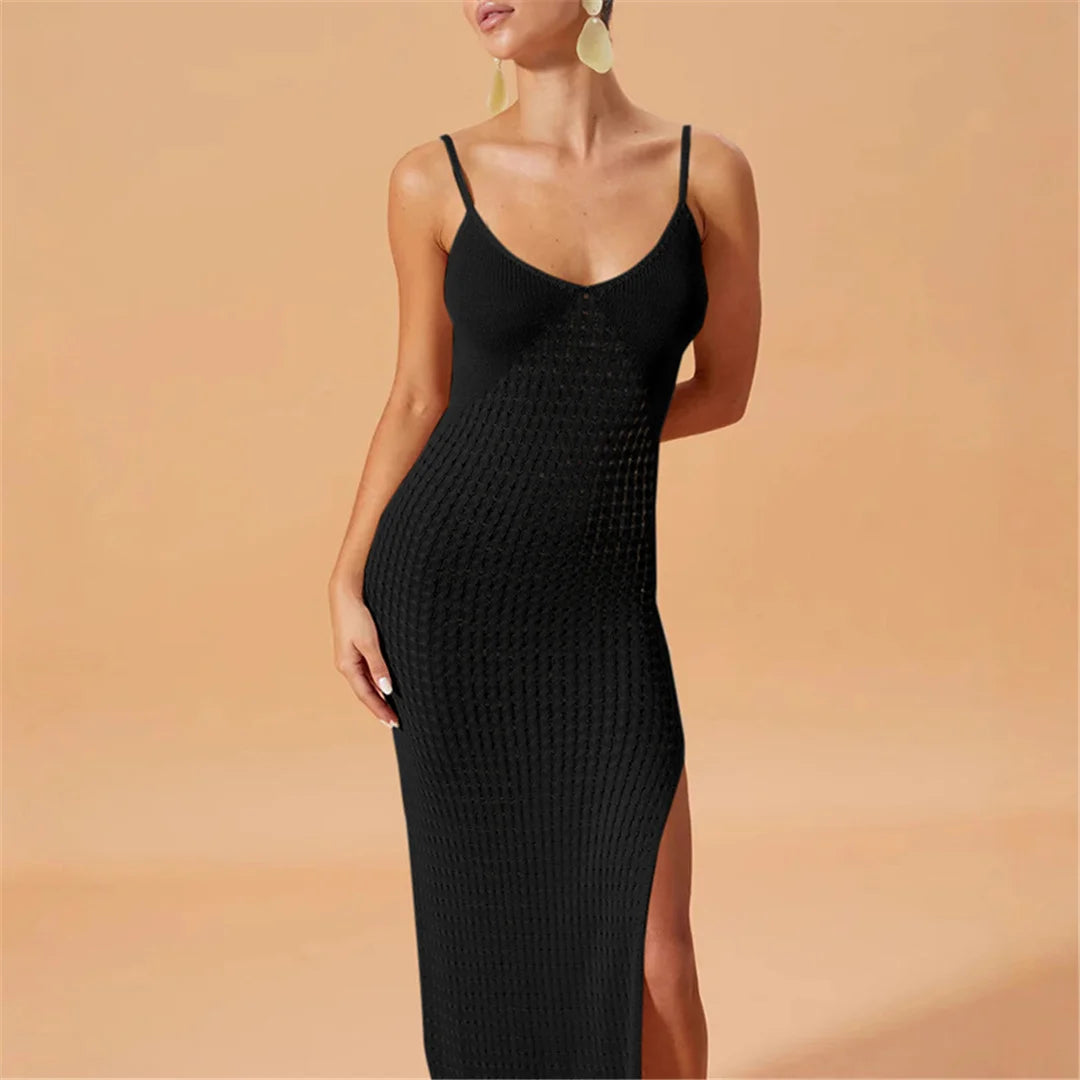 V Neck Sleeveless Hollow Out Crochet Knitted Tunic Beach Cover Up Cover-ups Beach Dress Beach Wear Beachwear Female Women V7212