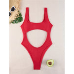 Sexy Tummy Cut Out Ribbed Backless One Piece Swimsuit Women Swimwear Female High Leg Cut Padded Bather Bathing Suit Swim K5263