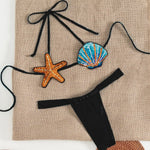 New Shiny Sequin Shell Starfish Bikini Set Women Sexy Push Up Pleate Thong Swimsuit Brazilian Beach Bathing Suit Micro Swimwear