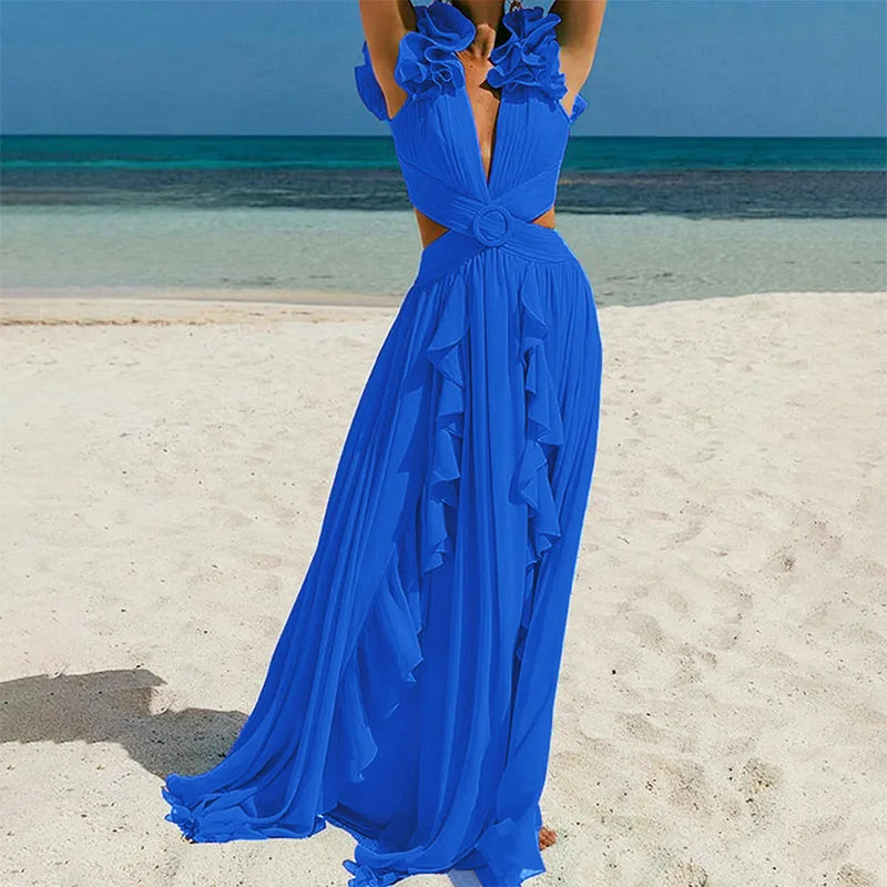 2026 Women Swimwear 2PC Cover-up Swimsuit Ruffle Solid Printed Deep V One-piece Monokini Kimono Bikini Suit Summer Beachwear