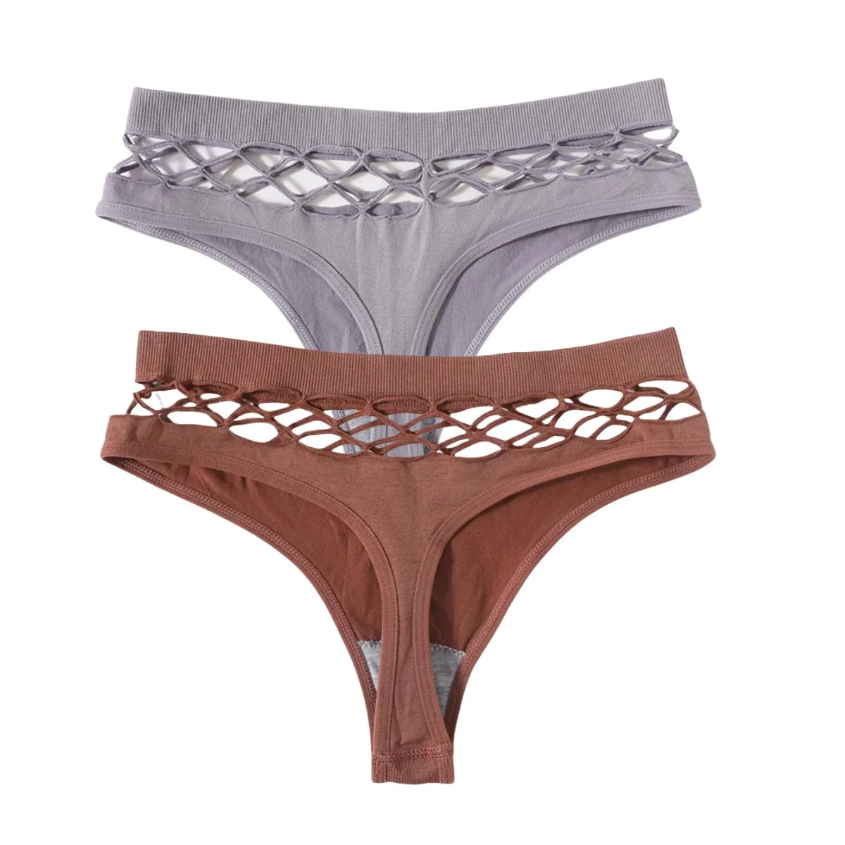 2Pcs/Set Seamless Thongs Panties Women High Rise Underwear Sexy Lingerie Bottoms Female Underpants Hollow G-String Pantys M-L
