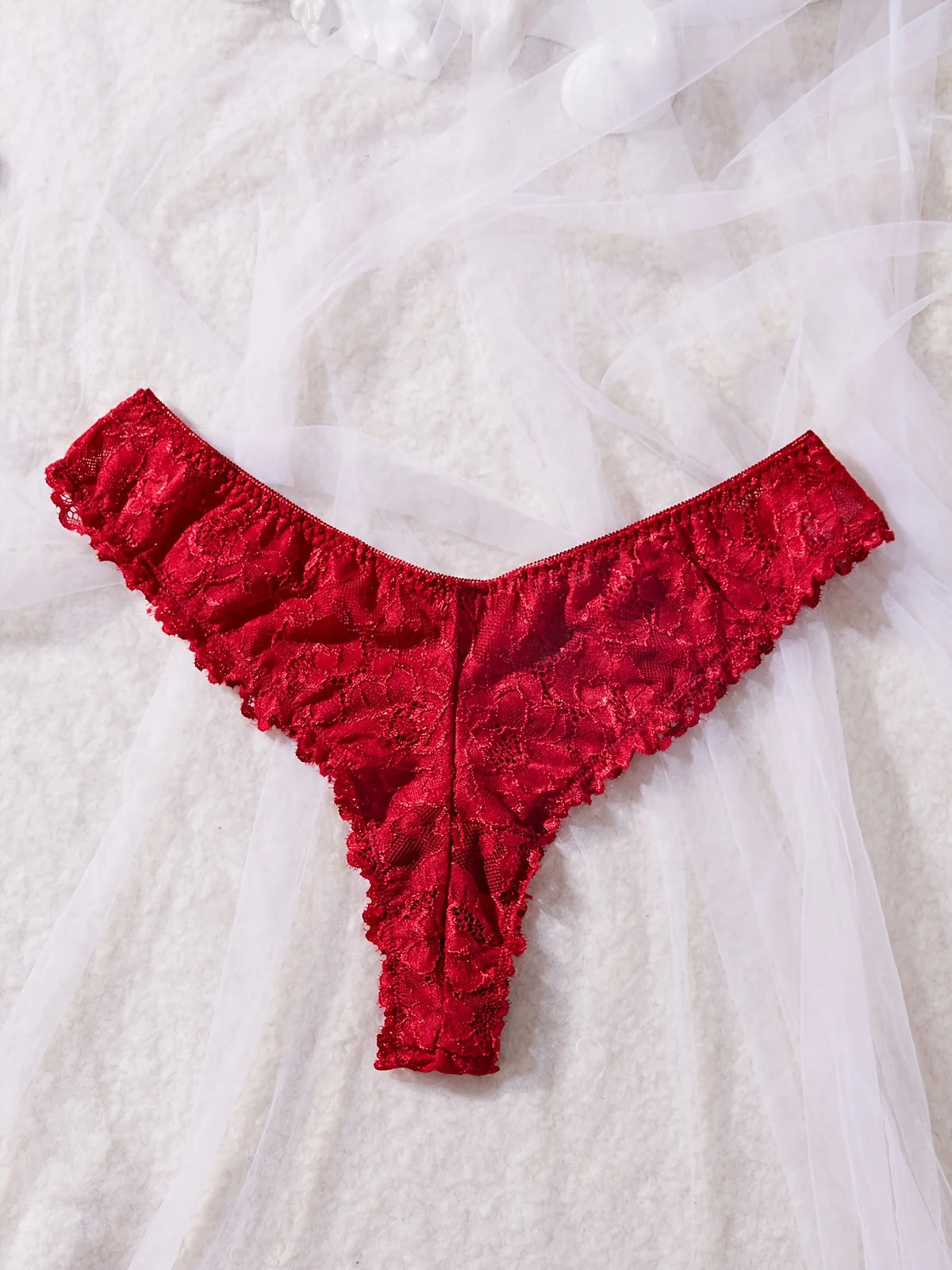 Sexy Lace Lingerie Set for Women, Red Hot Sleepwear Nightdress with Matching Panties, V-Neck Sheer Lace Camisole, Romantic Night