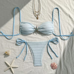 Sexy Sky Blue Micro Bikini 2026 Women Metal Starfish Ornament Pleate Push Up Tie Side Thong Swimsuit Beach Bathing Suit Swimwear
