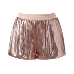 Women's Solid Color Sequin Mini Shorts Summer Fashionable Elastic Waist Going Out Micro Shorts