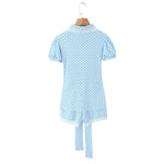 New Pure Desire Casual Style Lace Patchwork Heart Hollow Out Puff Sleeve Polka Dot Belt Jumpsuit Shorts For Woman Charming 6M0J