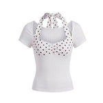 2026 Summer Women T-shirt Dot Print Short Sleeve Square Neck Halter Corset Tops Daily Casual Going Out Shirts Streetwear