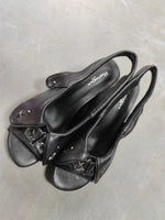 Brand New Women's Y2K Star Rivet Platform Sandals 2000's Peep Toe Slingback Chunky Heel Distressed Denim High Heeled Shoes