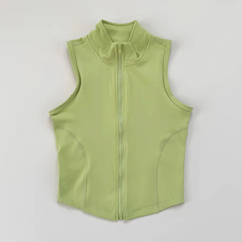 Women Sleeveless Zip Yoga Vest Slim Sports Tank Top Gym Workout Running Fitness Outerwear