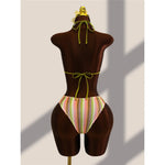 Striped Colorful Halter Cut Out One Piece Swimsuit Women Swimwear Female Monokini High Leg Cut Bather Bathing Suit Swim V8304