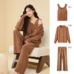 Women Autumn Winter Korean Style 3 Piece Camisole Pajama Set New Soft Half Velvet Elegant Wearable Outside Loungewear Sleepwear