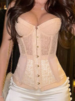 Spring Summer Sexy Hollow Out Waist Fishbone Strapless Shaping Top Slim Lace Corset Transparent Body Shaping Underwear G9N8
