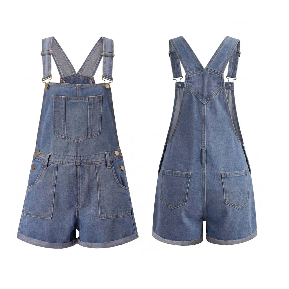 Summer Women Loose Denim Overalls Shorts Solid Color Sleeveless Suspender Jean Shorts Romper with Pockets Streetwear