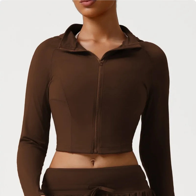 Women's Seamless Yoga Top Zipper Long-sleeved Sports Jacket Outdoor Fitness Gym Casual Top