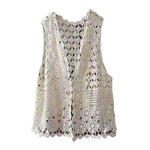 Women Summer Vest Hollow Out Retro Knitted Crochet Sleeveless Loose Open Stitch Thin Cardigan Daily Outwear Coat Top