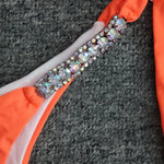 Luxury Rhinestone Bikini Women 2025 Sexy Orange Yellow Crystal Diamond Push Up Thong Swimsuit Beach Bathing Suit Tanga Swimwear