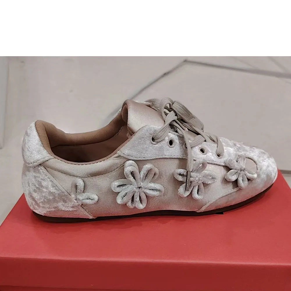 2026 Summer Gary Cute Flowers Ballet Flats Shoes Women Black Sweet Casual Sneakers Shoes Trainers Comfy Walk Daily Footwear