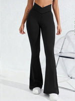 Women's Fashion Mid Waist Yoga Flared Pants Tummy Control Wide Leg Sports Leggings Casual Trousers For Outdoor Sports Outer Wear