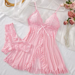 Summer Nightdress Women's Sexy Transparent Red Lace See Through Underwear Sleepwear Sleep Dress and Panty Sets Nighty