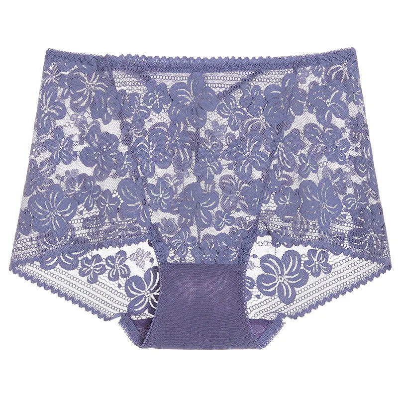 Seamless Lace High Waist Panties for Women Lingerie Sexy Flowers Embroidery Mesh Breathable Briefs Plus Size 3XL Underwear