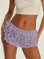 Women's Shorts Solid Color Chiffon Ruffle Layered Short Pants Elastic Waist Casual Bloomers Sexy Hot Shorts Loungewear