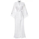 Summer Lace Patchwork Satin Kimono Robe Sexy Sleepwear Lingerie Chemises Women Silk Long Nightgown Wedding bridesmaid Robes