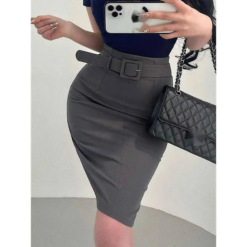 Korean Pure Desire Style Sexy OL High Waist Back Slit Mid Length Skirt Belt School Girl Uniform Fashion Women Mini Skirts UJR8