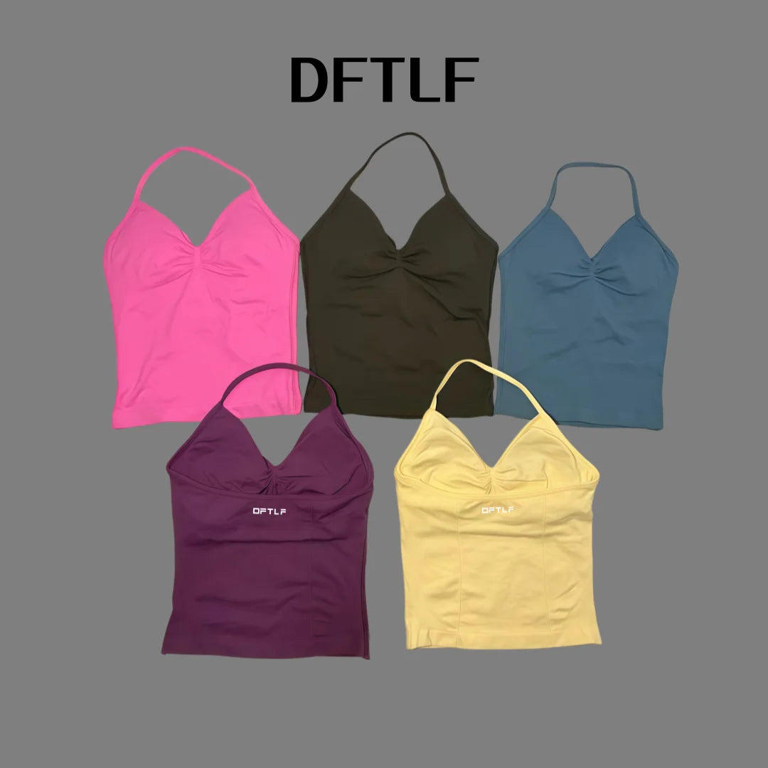 DFTLF Impact Longline Strappy Top Sports Yoga Vest Women Fitness Tank Top Gym Beautiful Open Back Bra Running Workout Halter