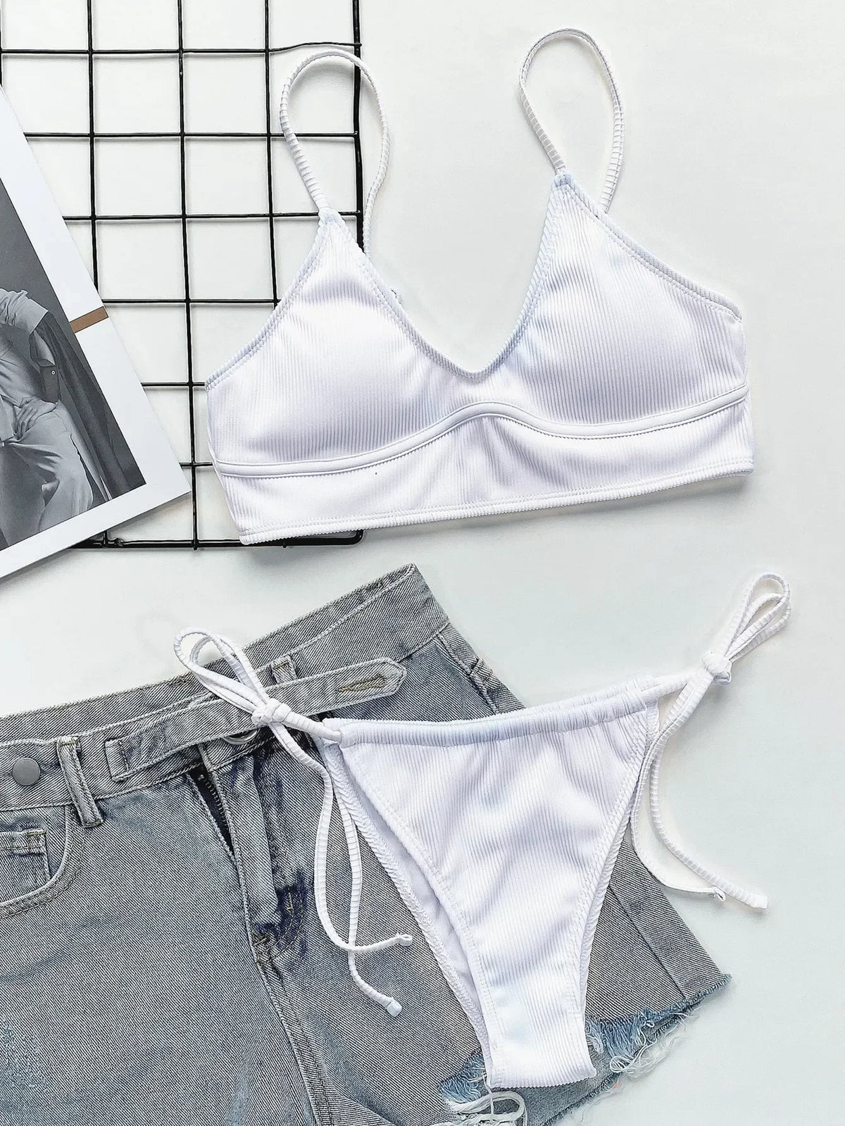 Sexy Bikini Women Push Up Swimwear Swimsuit White Pit Striped Knotted Bikinis Set Bathing Suit Beach Bikini Trajes De Bano Mujer