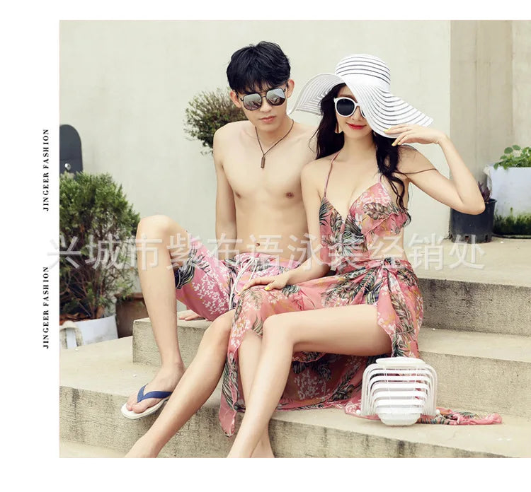 Swimsuit Fashionable Sweet Couple Swimsuit Bikini Three Piece Men's Beach Shorts