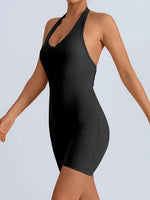 Summer Yoga Jumpsuit Back Hollow Out Bandage Pleate Pocket Shorts Sports One Piece Suits Butt Lifting Fitness Workout Bodysuit