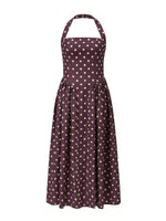 Women's Summer Halter Neck Long Dress Dot Print Sleeveless Backless A Line Dresses for Beach Party