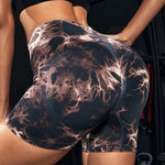 Tie Dye Yoga Shorts Marble Gym Shorts Women Push Up Sports Shorts Women Fitness Tights Breathable High Waist Booty Shorts