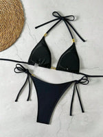 DEKA Sexy Triangle Black Bikini Sets Micro Thongs Swimsuit Women Bathing Suit Beachwear Solid Color Swimwear Thong Bikini
