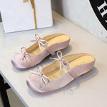 BIGTREE Satin Bow With One Strap With Shallow Mouth Half-Tugging Women's Hollow Inner Heightened Round-Head Sandals Comfortable