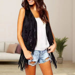 Open Front Tassel Cardigan Women's Fringe Vest Retro Sleeveless Jacket Cowgirl Western Outfits Outerwear