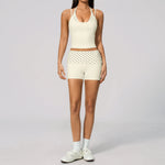 Quick Drying Polka Dot Patchwork Yoga Sets Women Hanging Neck Slim Shockproof Sports Tank Top Gym High Waist Shorts Fitnss Suit
