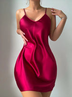 Women Satin Sexy Nightdress V Neck Solid Color Thin Sleep Dress Elegant Breathable Ladies Pajamas Ladies' Clothing