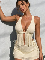 DEKA New 3PC Solid Deep V Tankini Three-pieces Bikini Set Adjustable Shoulder With Skirt Women Swimwear Female Swimsuit Bathing
