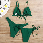 Sexy 3 Piece Bikini Set Women Solid Blue Purple Push Up Bandage Triangle Swimsuit Brazilian Beach Bathing Suit Swumwear Biquini