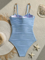 Shell Underwired Wrinkled Beads One Piece Swimsuit Women Swimwear Female High Leg Cut Monokini Bather Bathing Suit Swim Bodysuit