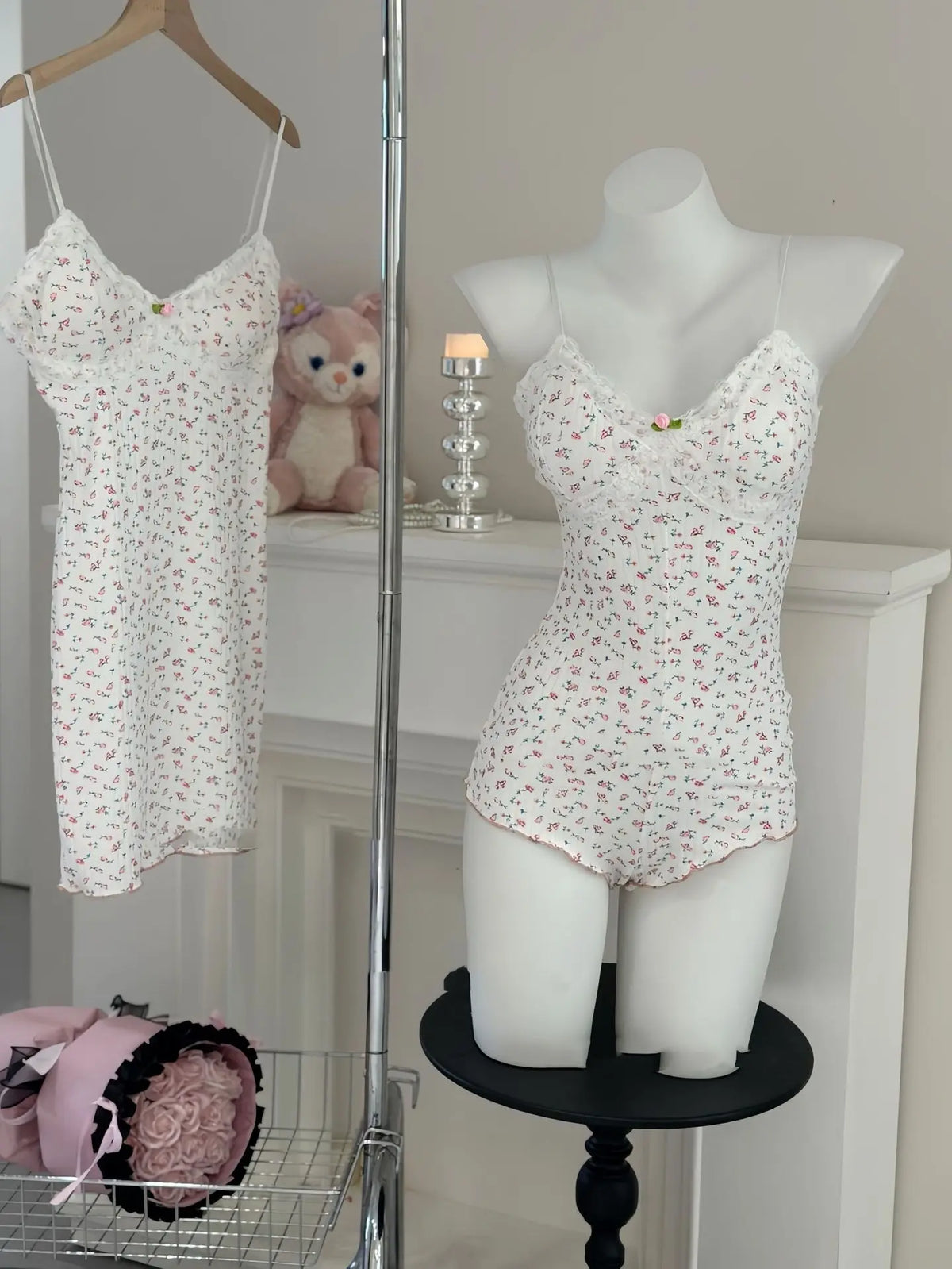Women SexyFloral Print Bodysuit Lace Trim Sleeveless Slim Fit Leotard Summer Jumpsuit Romper Sexy Underwear Nightwear Lingerie
