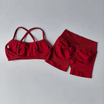 Seamless 2PCS Leggings Set Women Seamless Yoga Set High Waist Scrunch Butt Shorts With Halter Sports Bras Workout Gym Suit Set