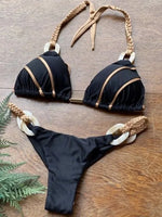 Patchwork Halter High Cut Knitted Bikini Women Swimwear Female Swimsuit Two-pieces Bikini Set Brazilian Bather Bathing Suit Swim