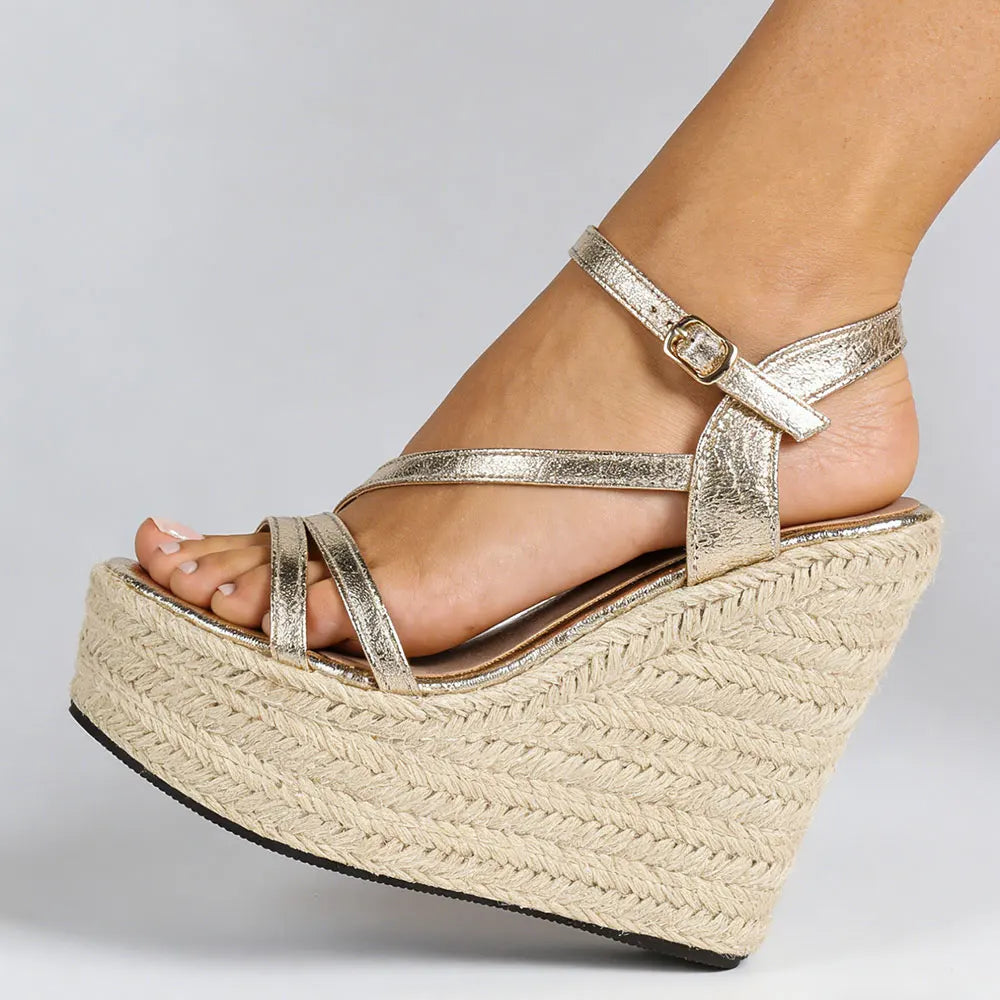 2026 New Big Size 43 Summer Bohemain Espadrilles Wedges Sandals Women High Heels ShoesAnkle Strap Platform Sandals