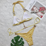 DEKA Women Crystal Diamond Bikini Set Necklace Push Up Swimwear Halter String Thong Swimsuit Biquini Beachwear