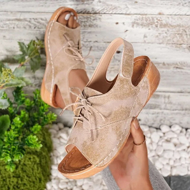 Summer Platform Retro Sandals Indoor Outdoor Slippers Strap Wedge Peep Toe Elegant Soft Heeled Slides Sandalias De Mujer