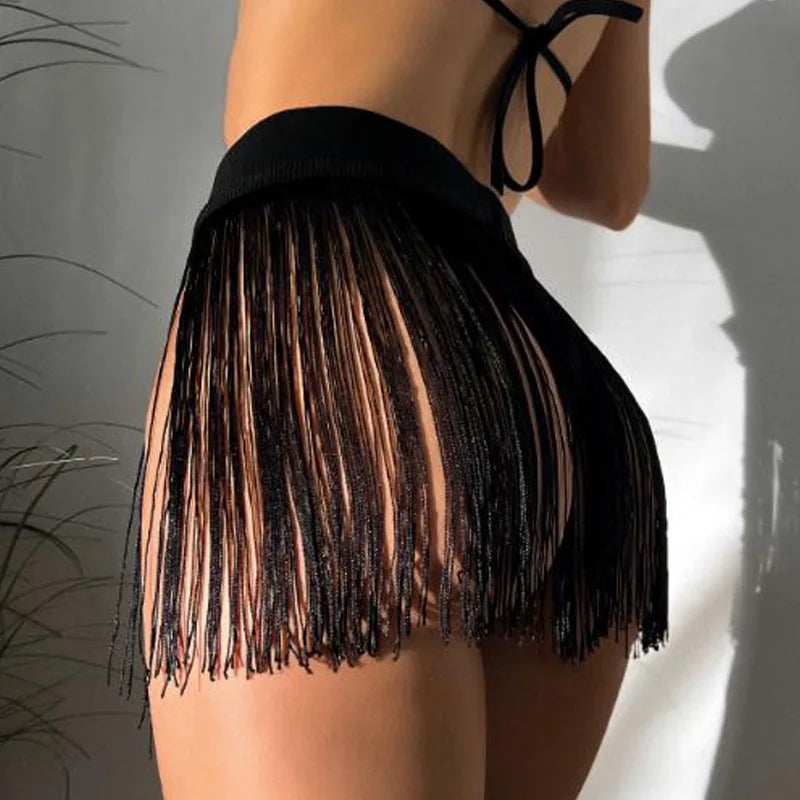 Summer Tassel Dress Women Bathing Suit Clothes for Beach Swimsuit Fringed Skirt Bikini Bust Overskirt Solid Swimwear Cover Ups