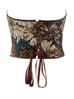 New French retro printed vest women wear fishbone corset with U-neck to gather the palace corset.